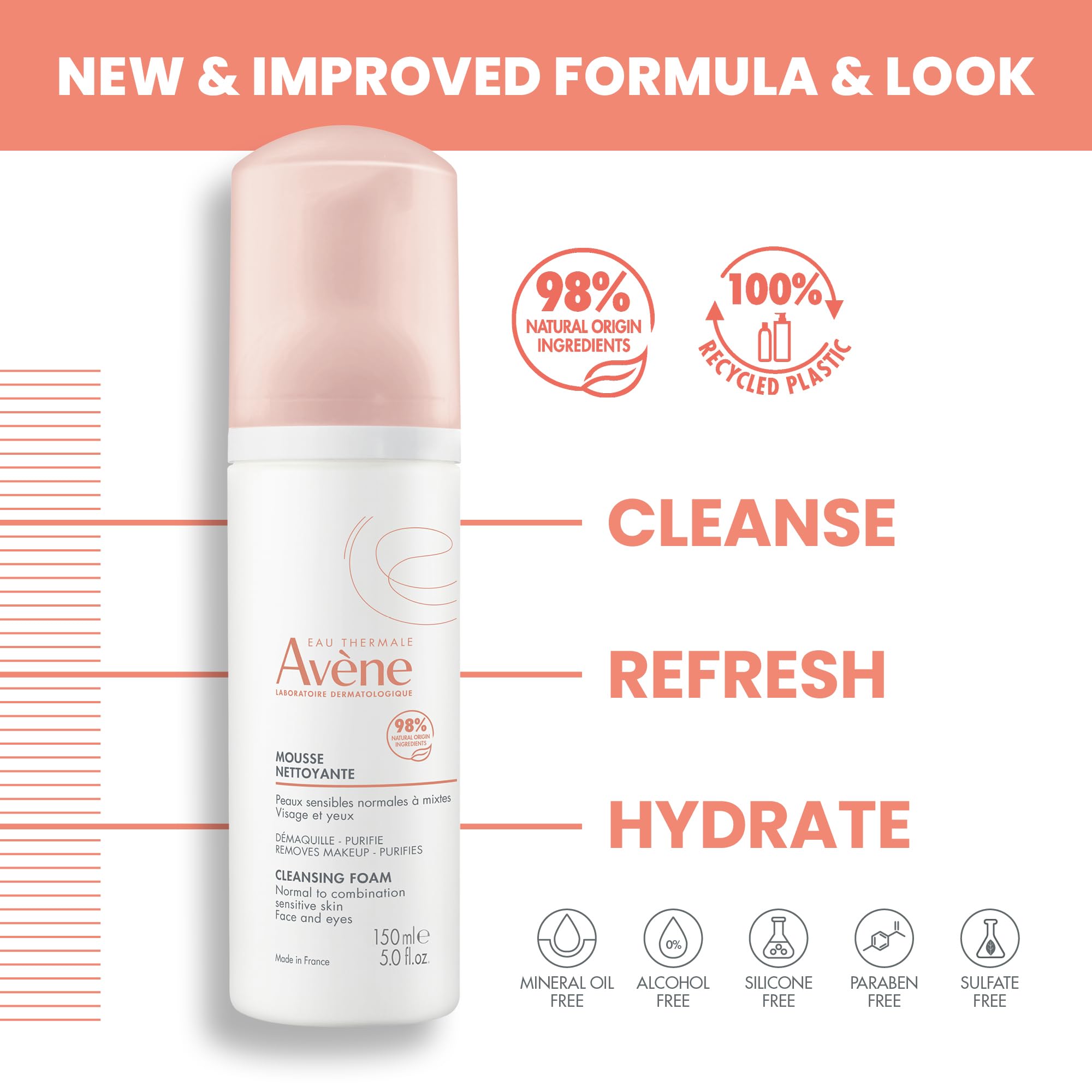 Avène Cleansing Foam foamy lather reveals a light mousse that cleanses without drying.