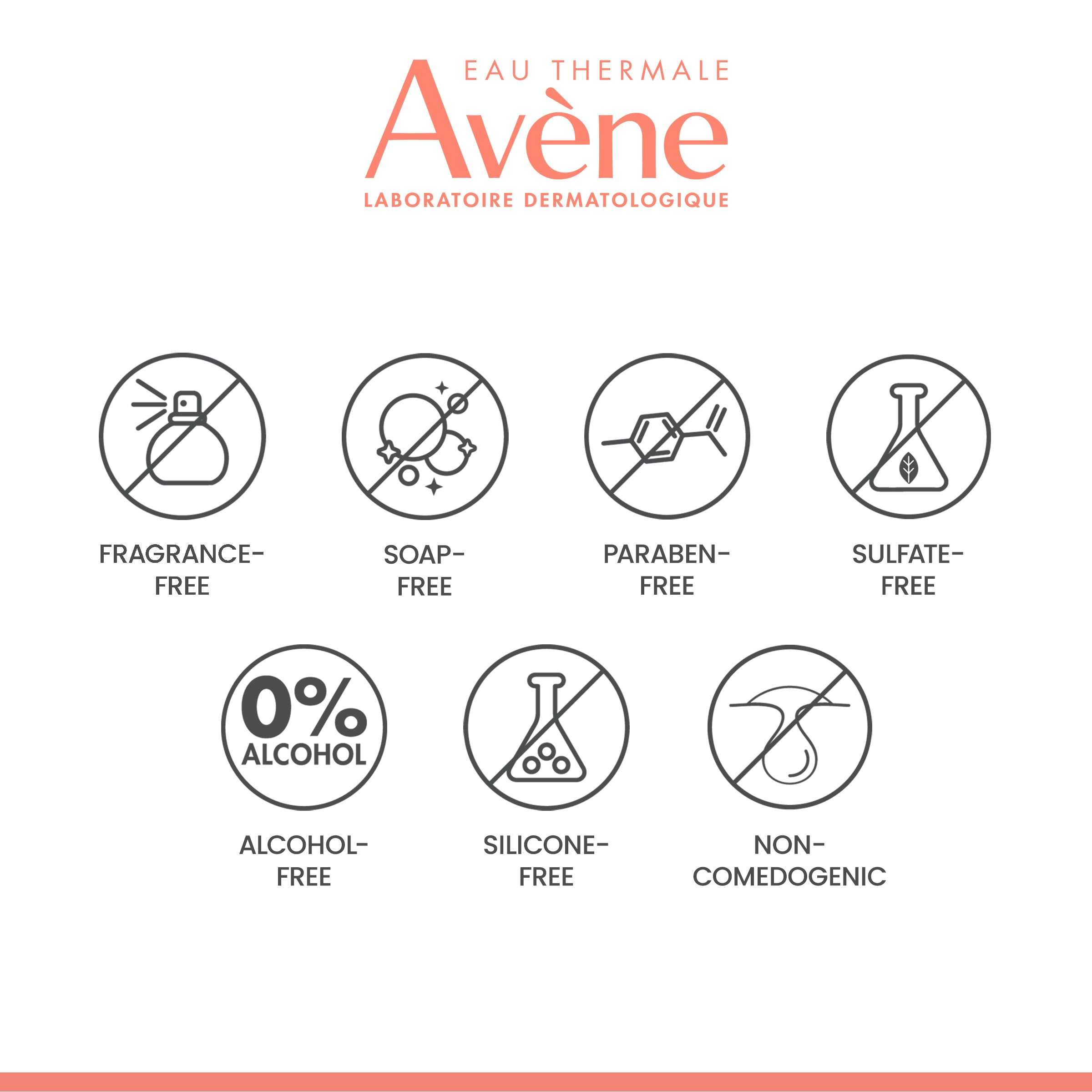 Avène fragrance-free label signals gentle, non-irritating formula.