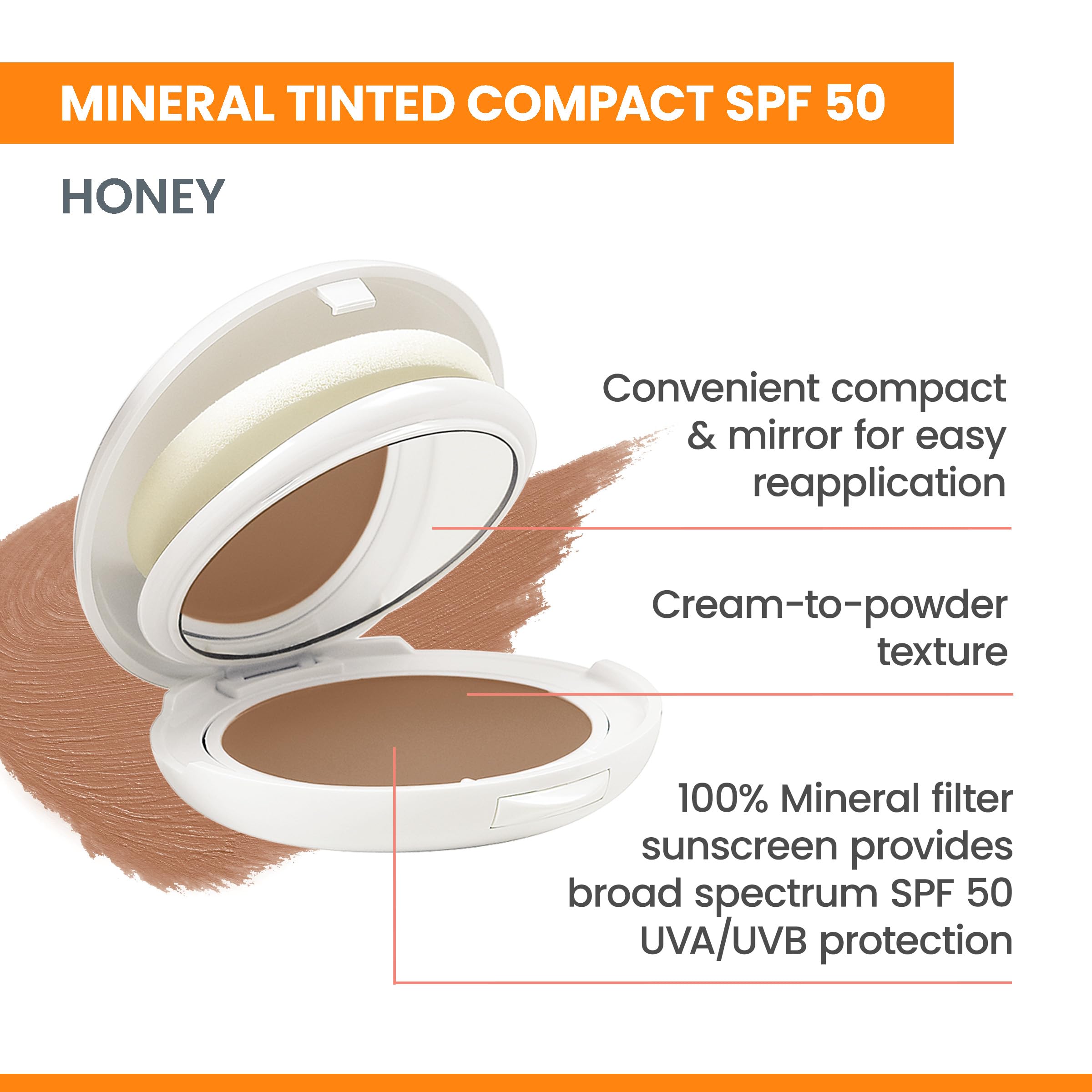 Avène High Protection Honey Tinted Compact packaging highlights portable sun care.