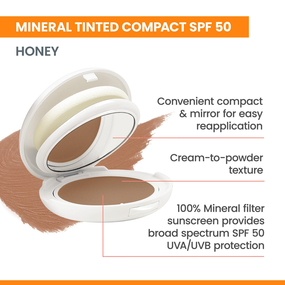 Avène High Protection Honey Tinted Compact packaging highlights portable sun care.