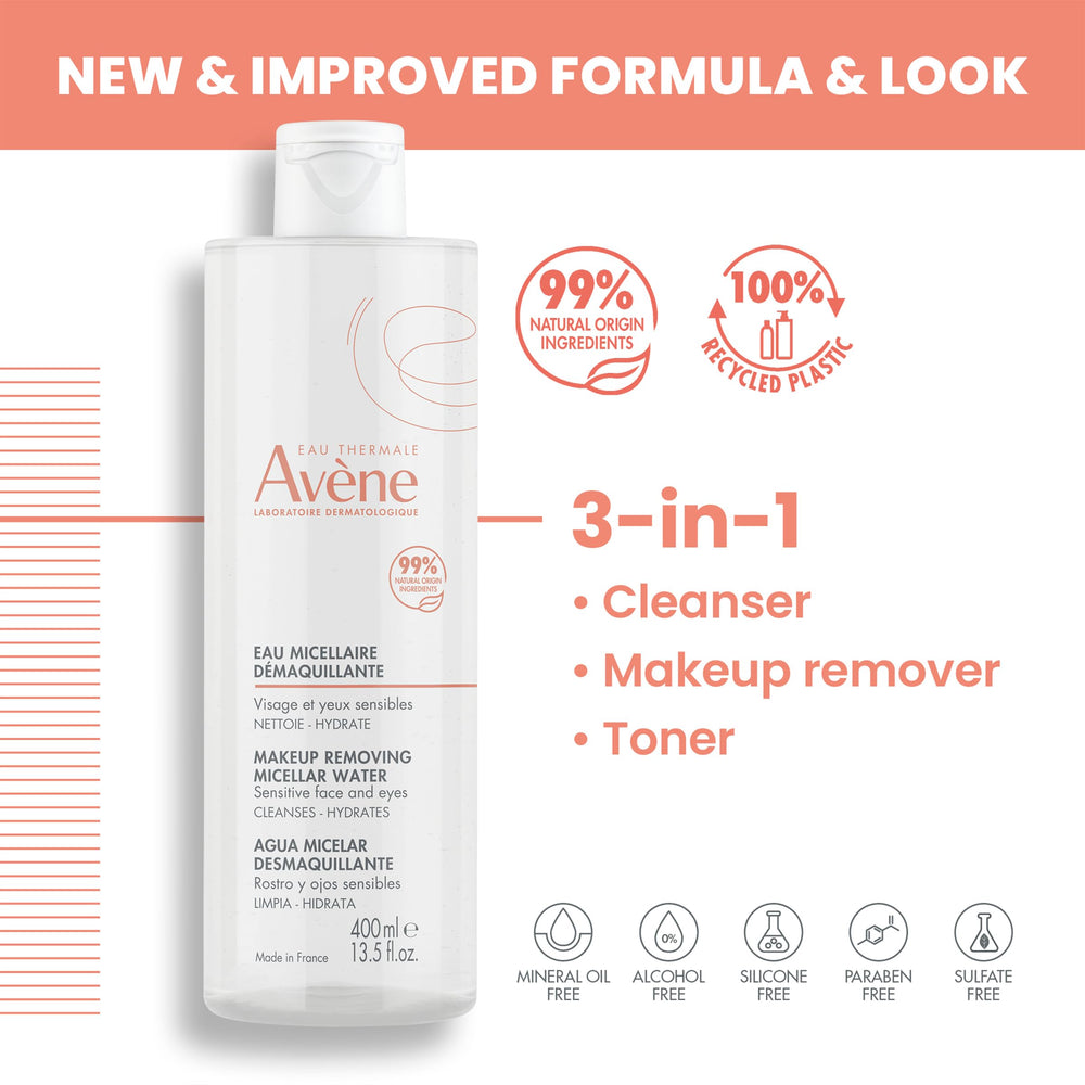Avène Micellar Lotion on a cotton pad for gentle makeup removal.