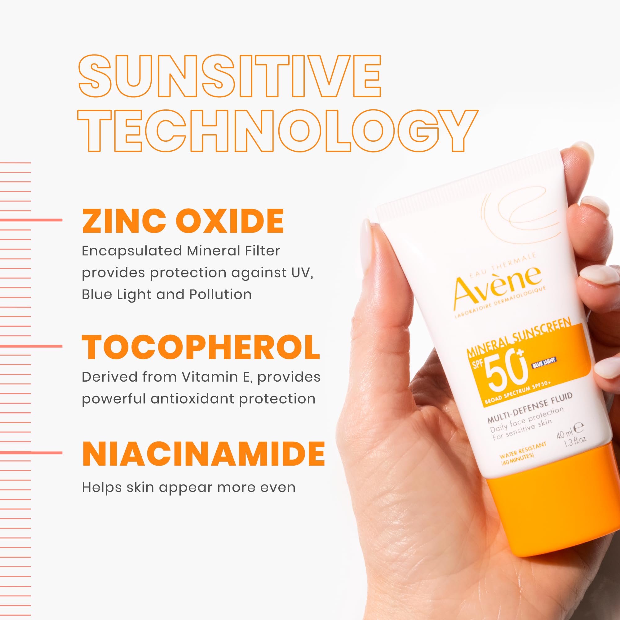 Avène Mineral Sunscreen Fluid fragrance-free formula for sensitive users