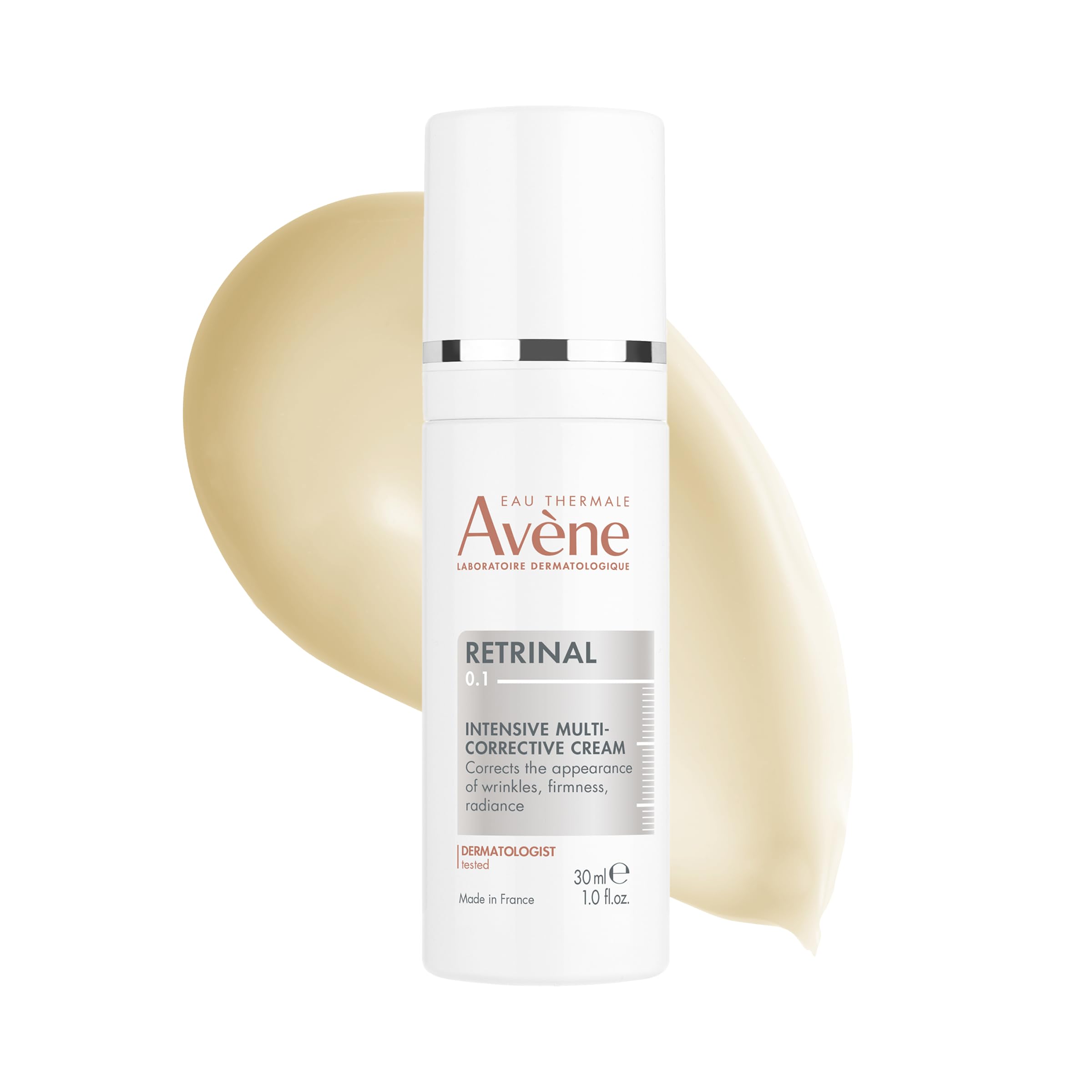 Avène Retrinal 0.1% cream jar showing packaging and smooth texture.