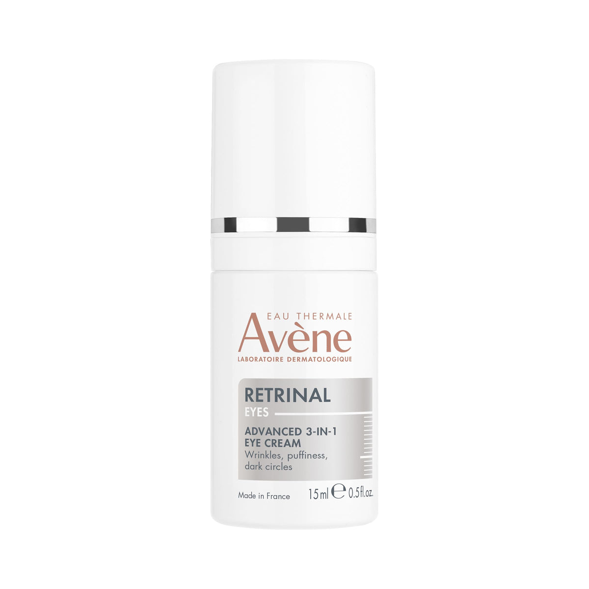 Avène Retrinal Eyes advanced 3-in-1 cream jar showing smoothing and hydration for the eye contour