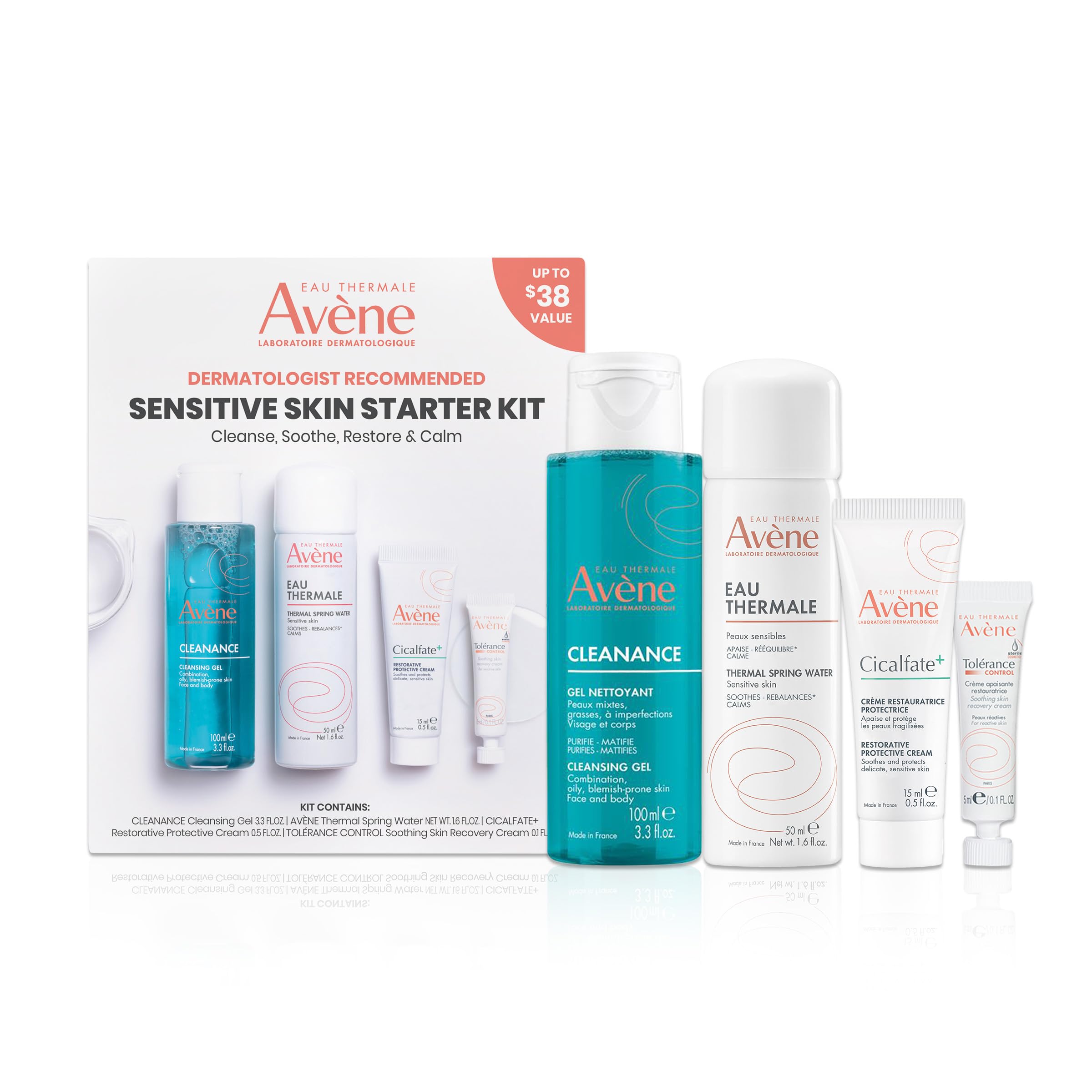 Avène Sensitive Skin Cleanser bottle in starter kit with soothing focus