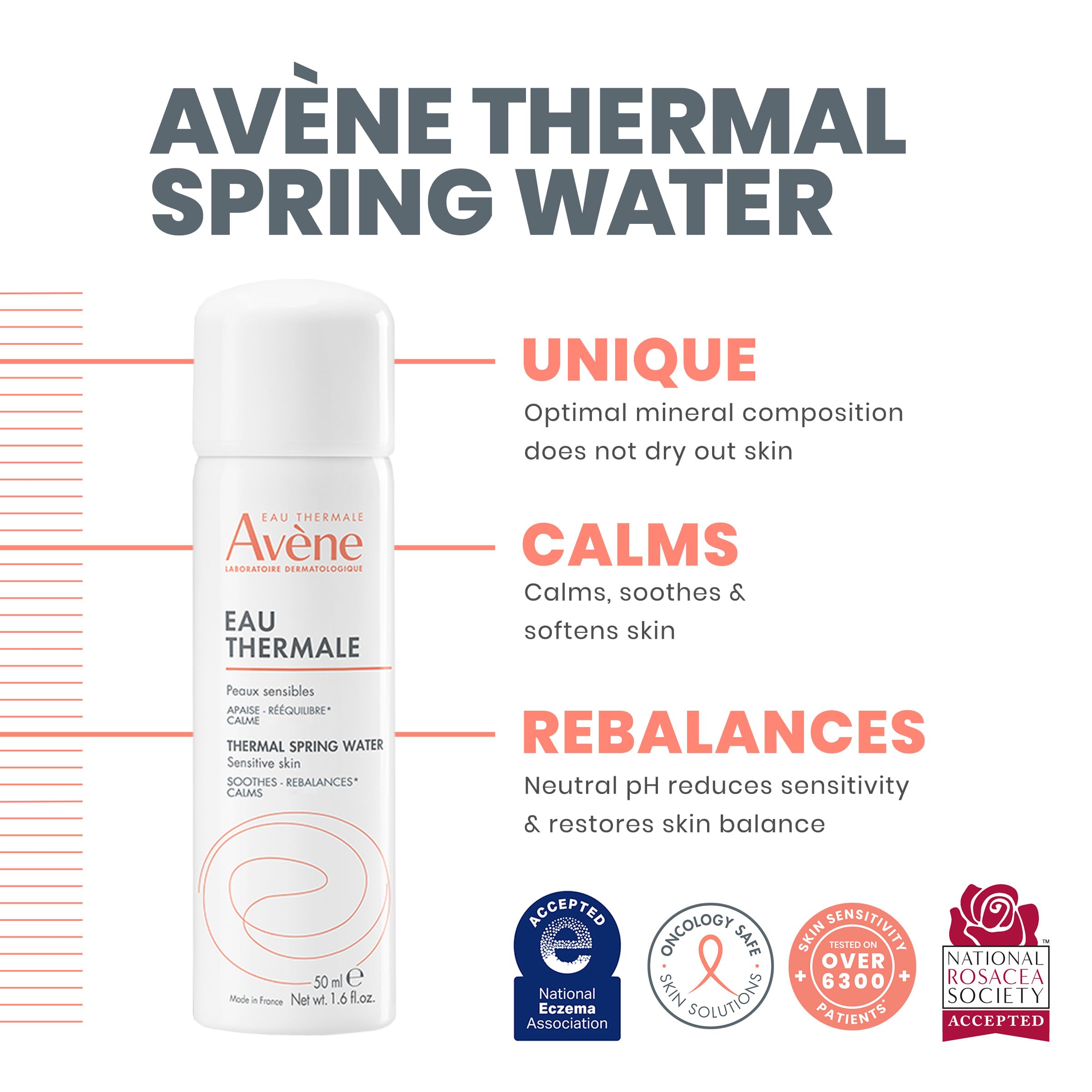 Close-up reveals Avène minerals in the water for skin balance