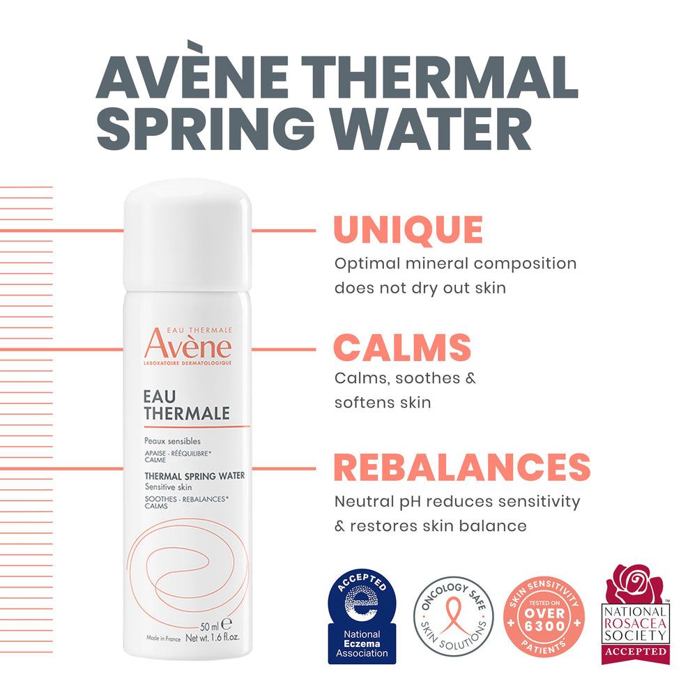 Close-up reveals Avène minerals in the water for skin balance