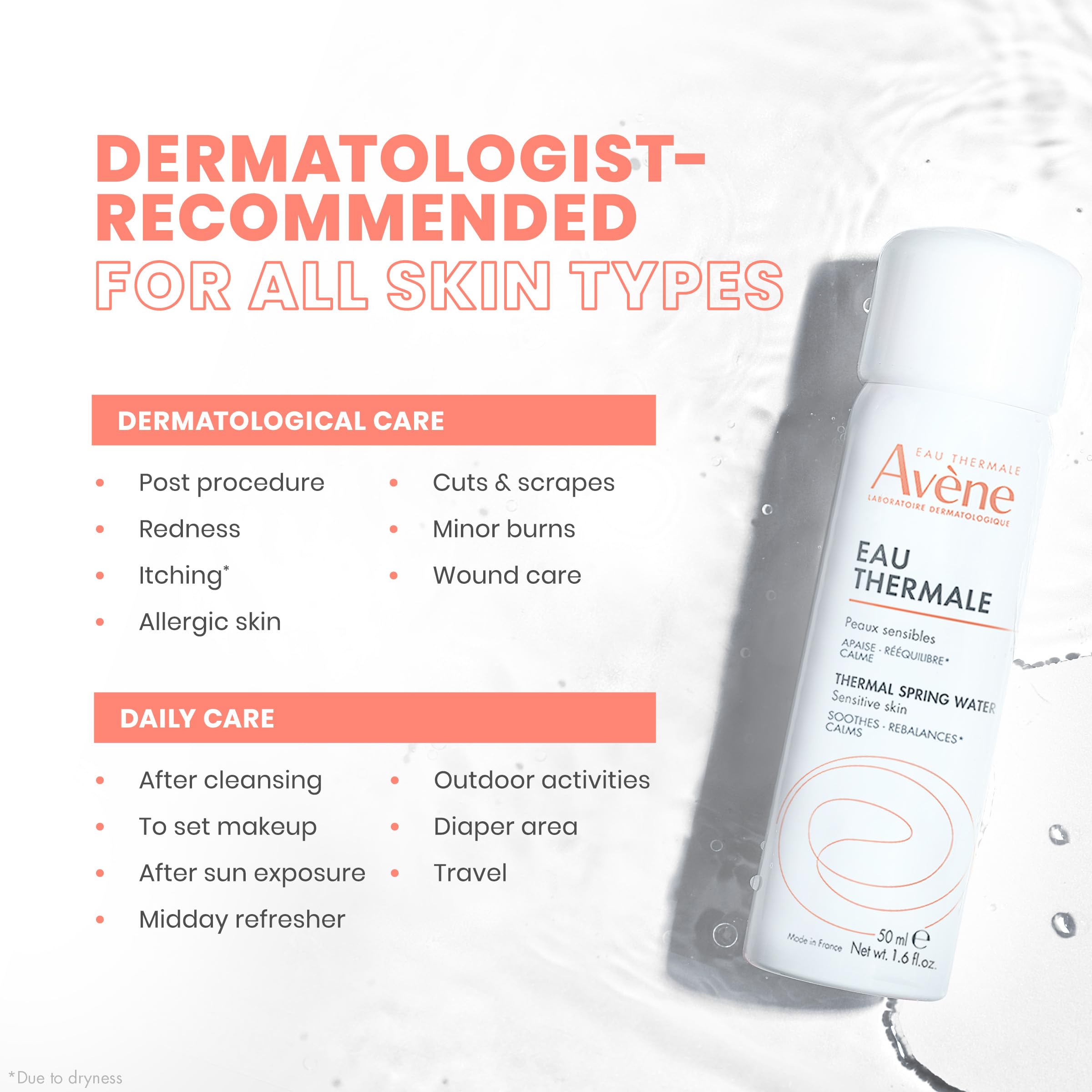 Avène spray is dispensed as a fine mist for easy refreshing