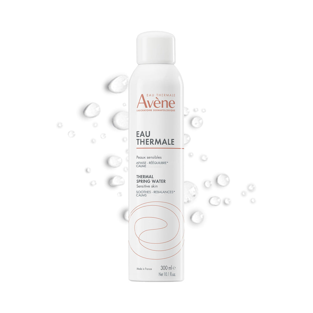 Avène Thermal Spring Water bottle shown for soothing sensitive skin.