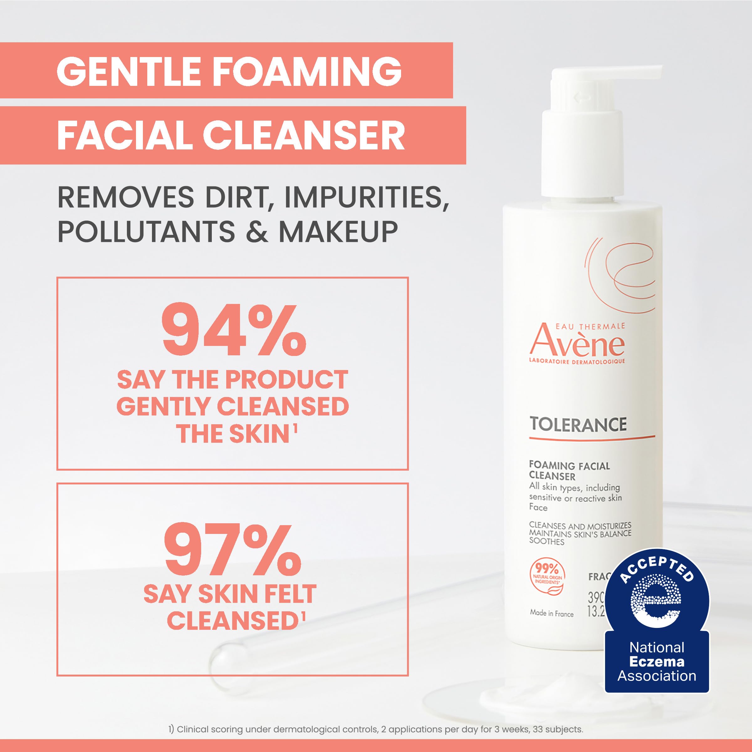 Avène cleanser foam closeup showing light, airy lather for daily use.