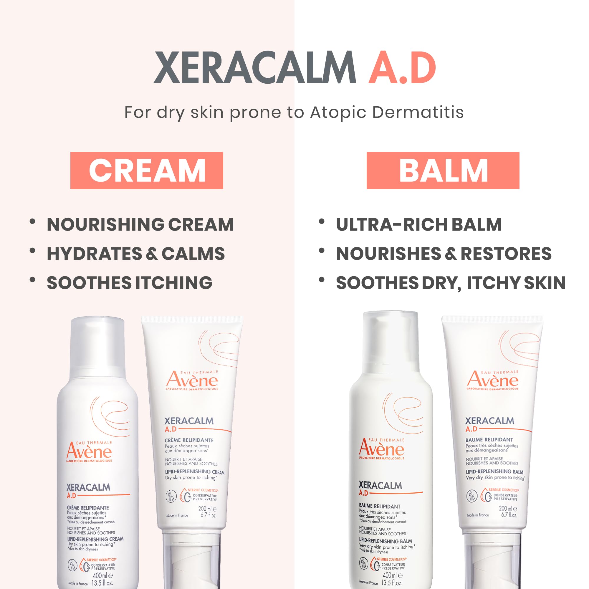 Fragrance-free Avène XeraCalm A.D balm for sensitive skin