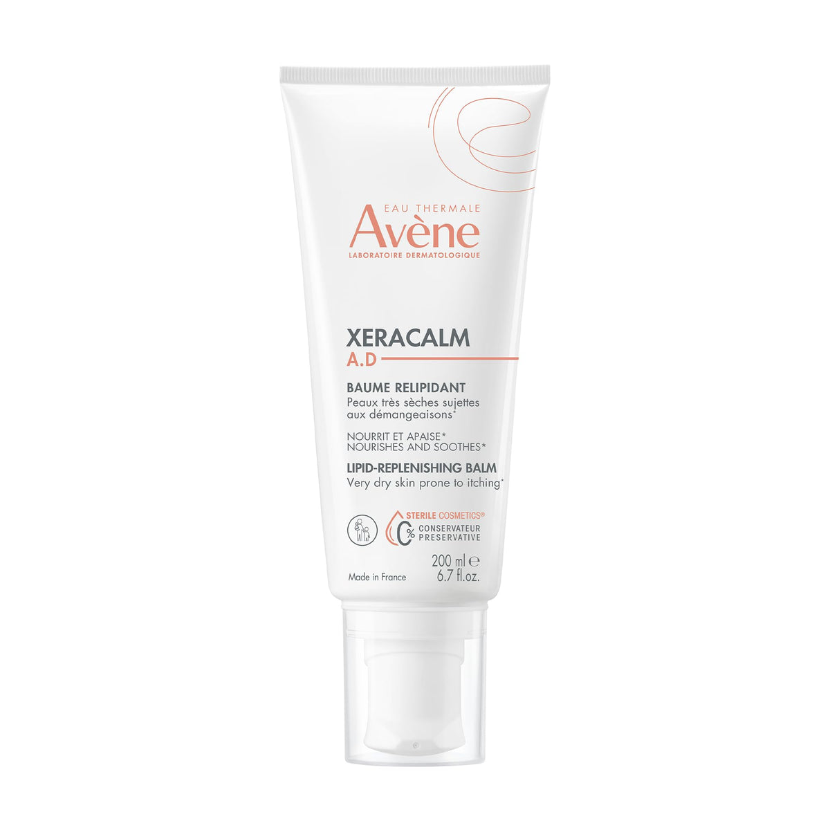 Avène XeraCalm A.D balm packaging highlights preservative-free formula