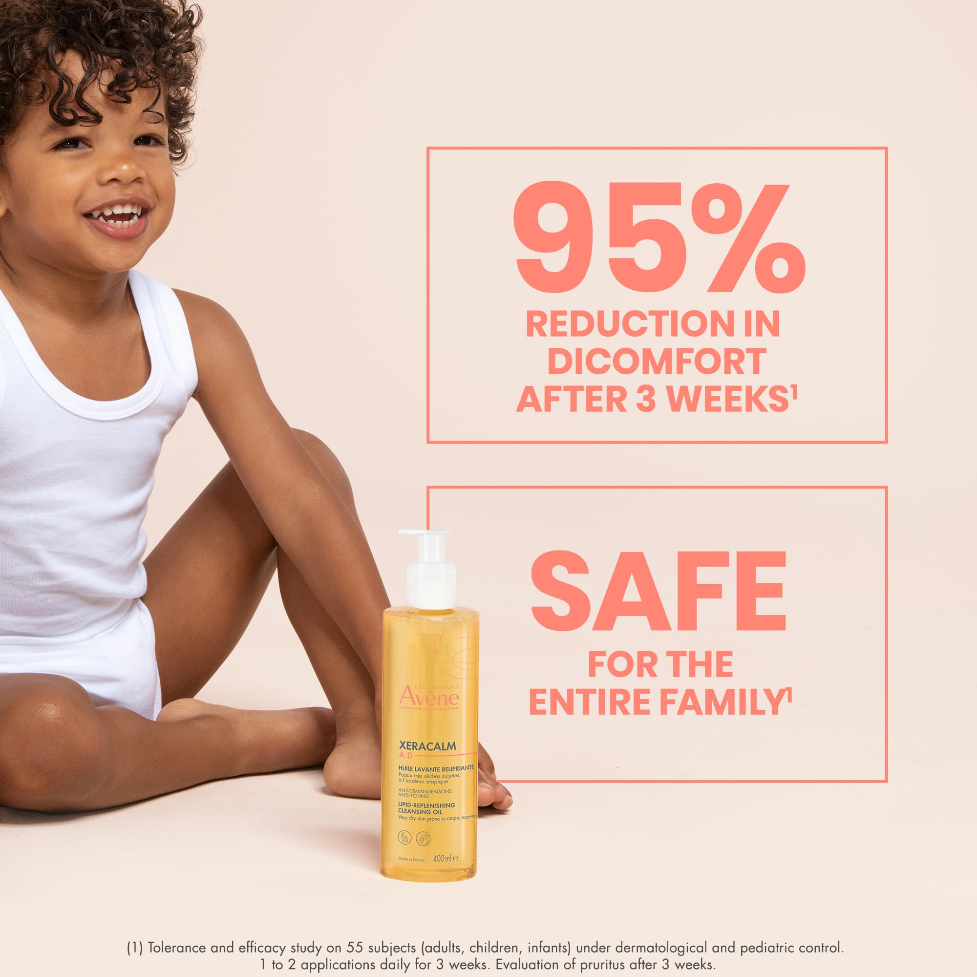 Avène XeraCalm A.D in shower setup for easy face and body use.