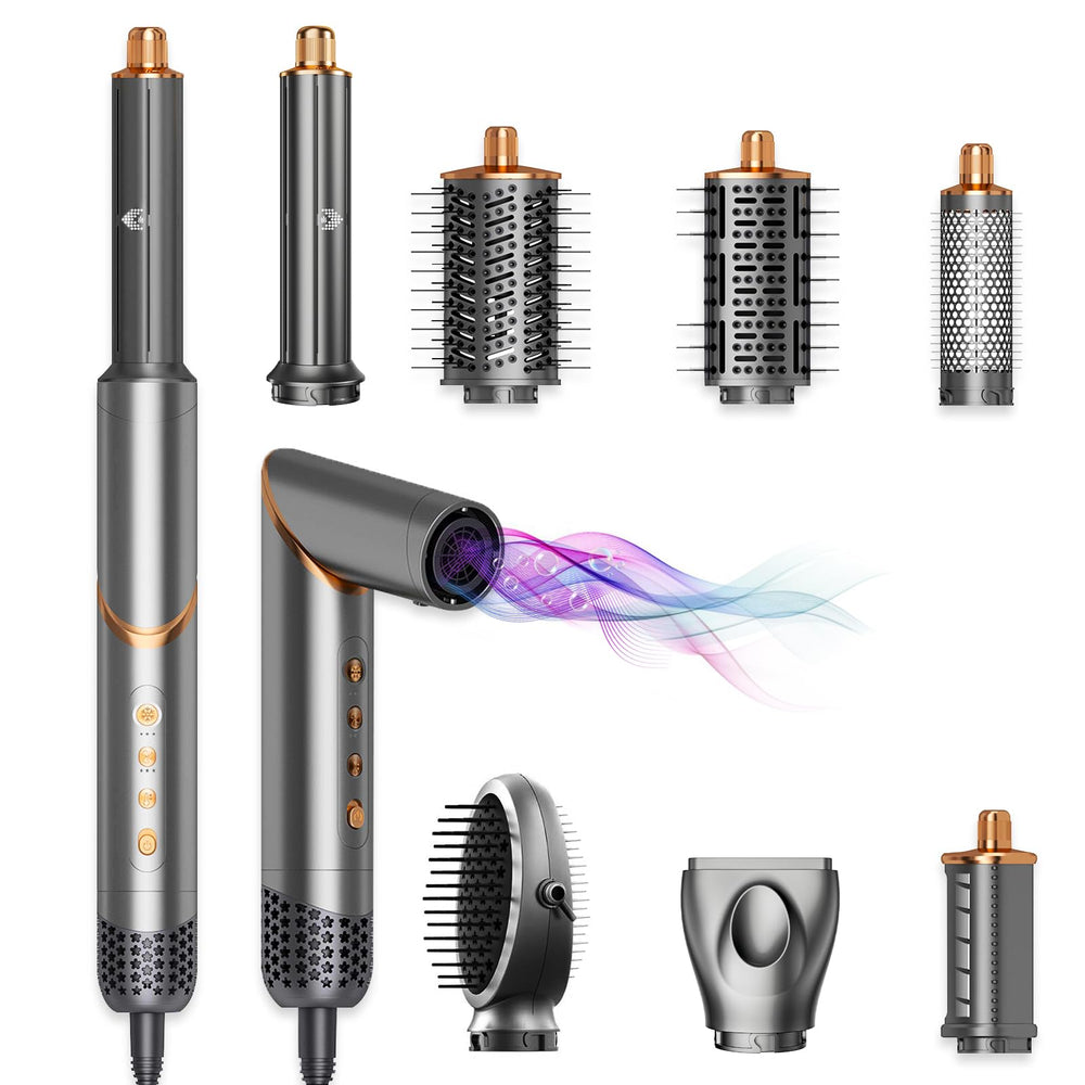 AVENHO 8-in-1 hot air brush with collecting nozzle; fast drying and precise styling.