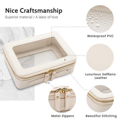 Aveniee Makeup Organizer Case keeps cosmetics upright with sturdy stitching.
