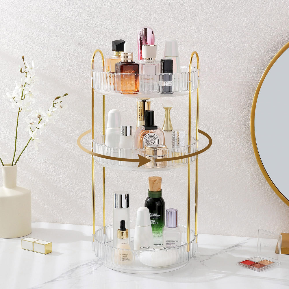 Aveniee perfume holder on bathroom counter saves space.