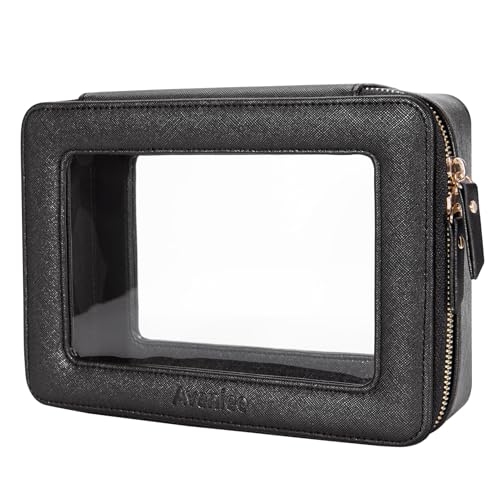 Aveniee makeup bag with transparent vinyl windows for quick content visibility.