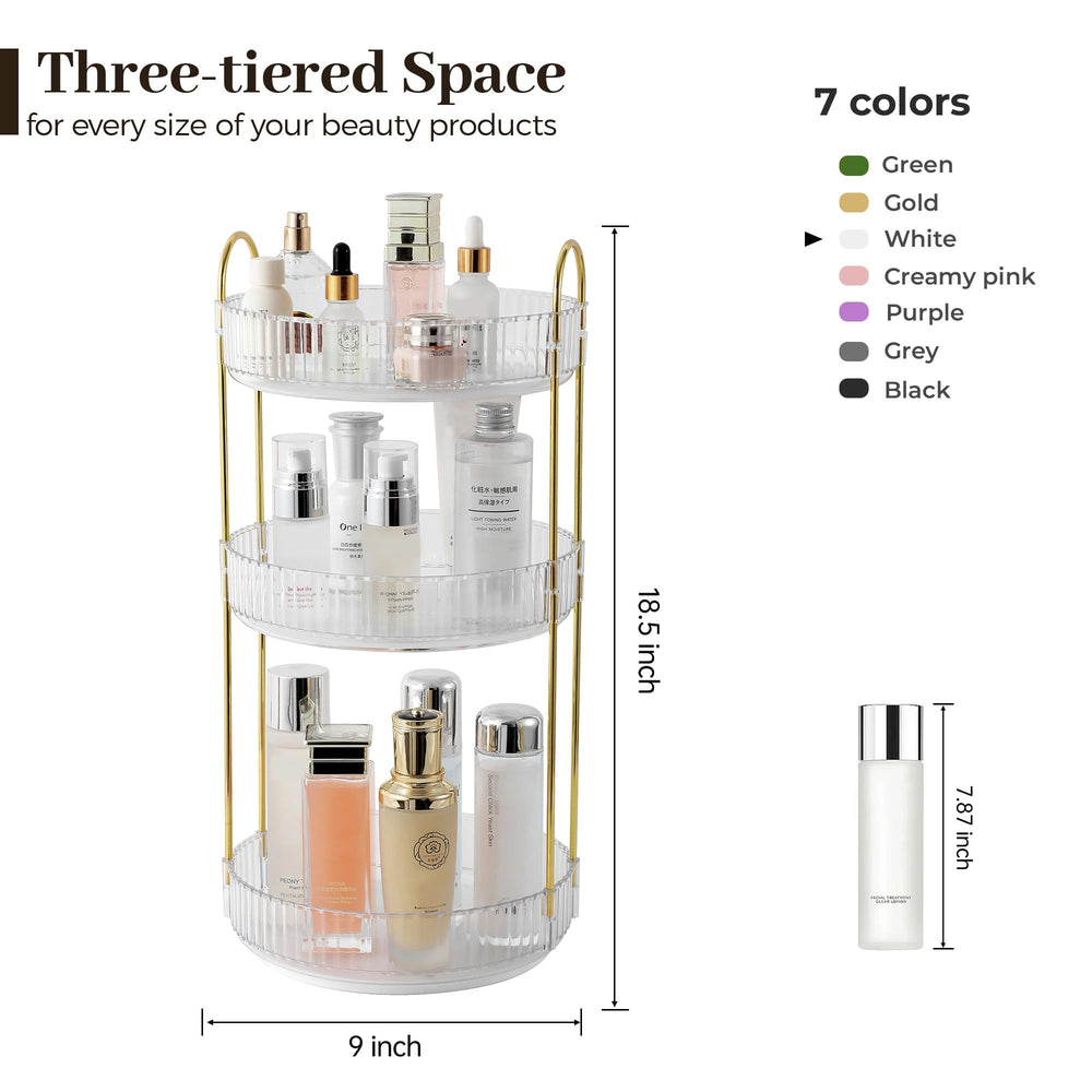 Aveniee vanity organizer 3-tier stores perfumes and skincare.