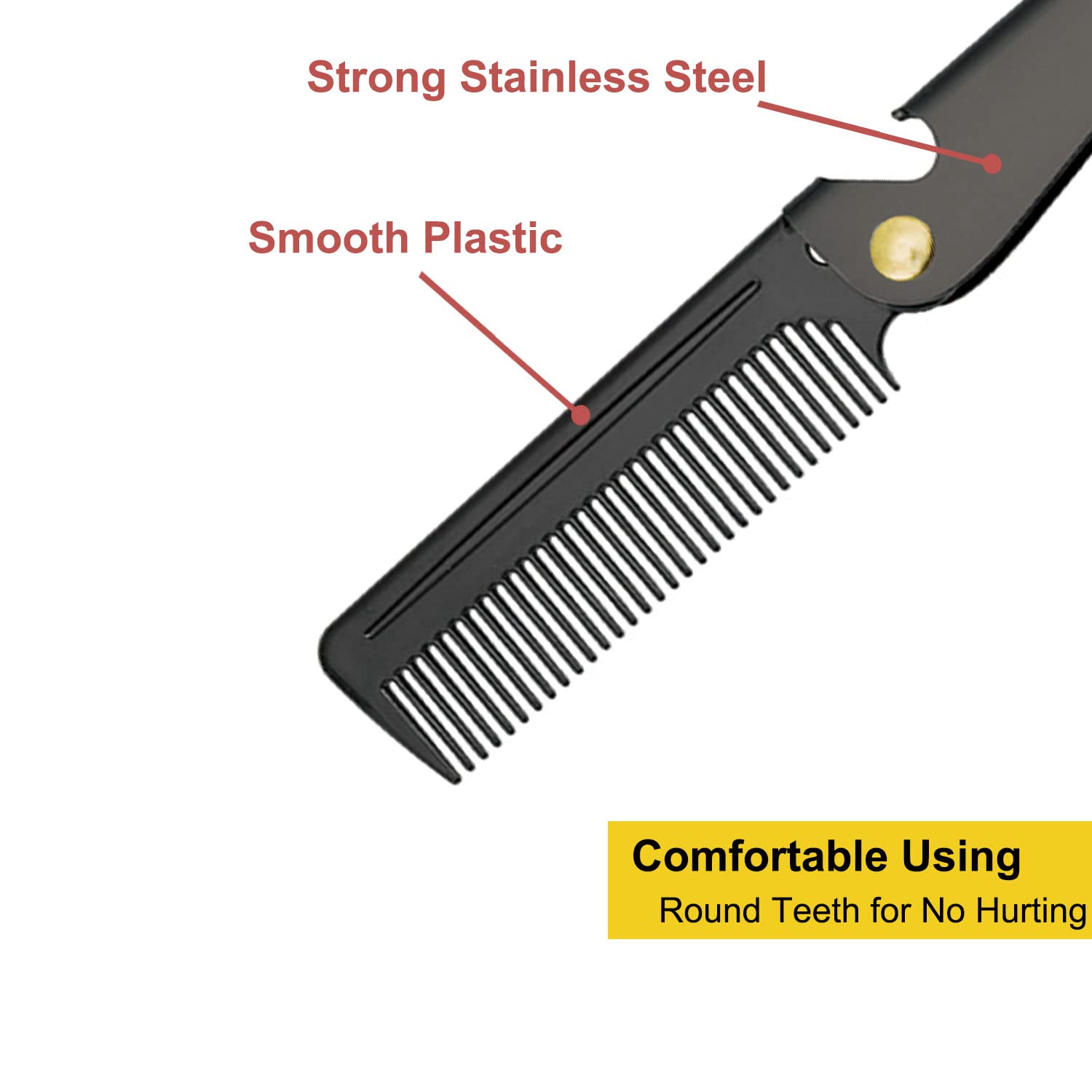 Avenoir folding comb teeth are rounded for comfortable grooming.
