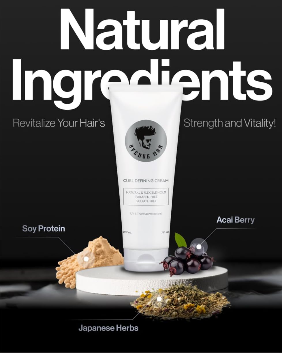 Avenue Man Curl Defining Cream textured hair after application with defined waves