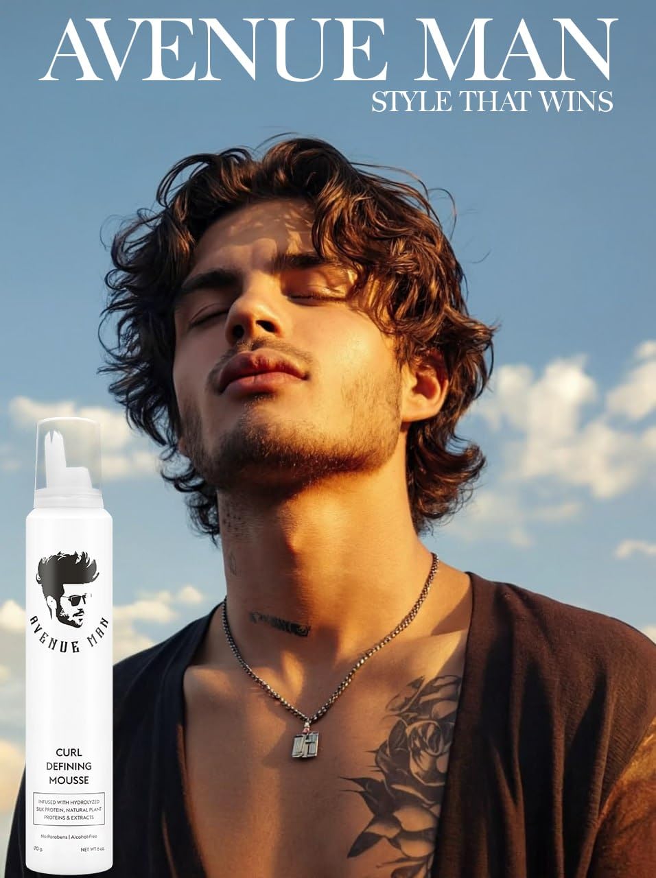 Avenue Man Curl Defining Mousse pump dispensing lightweight foam.