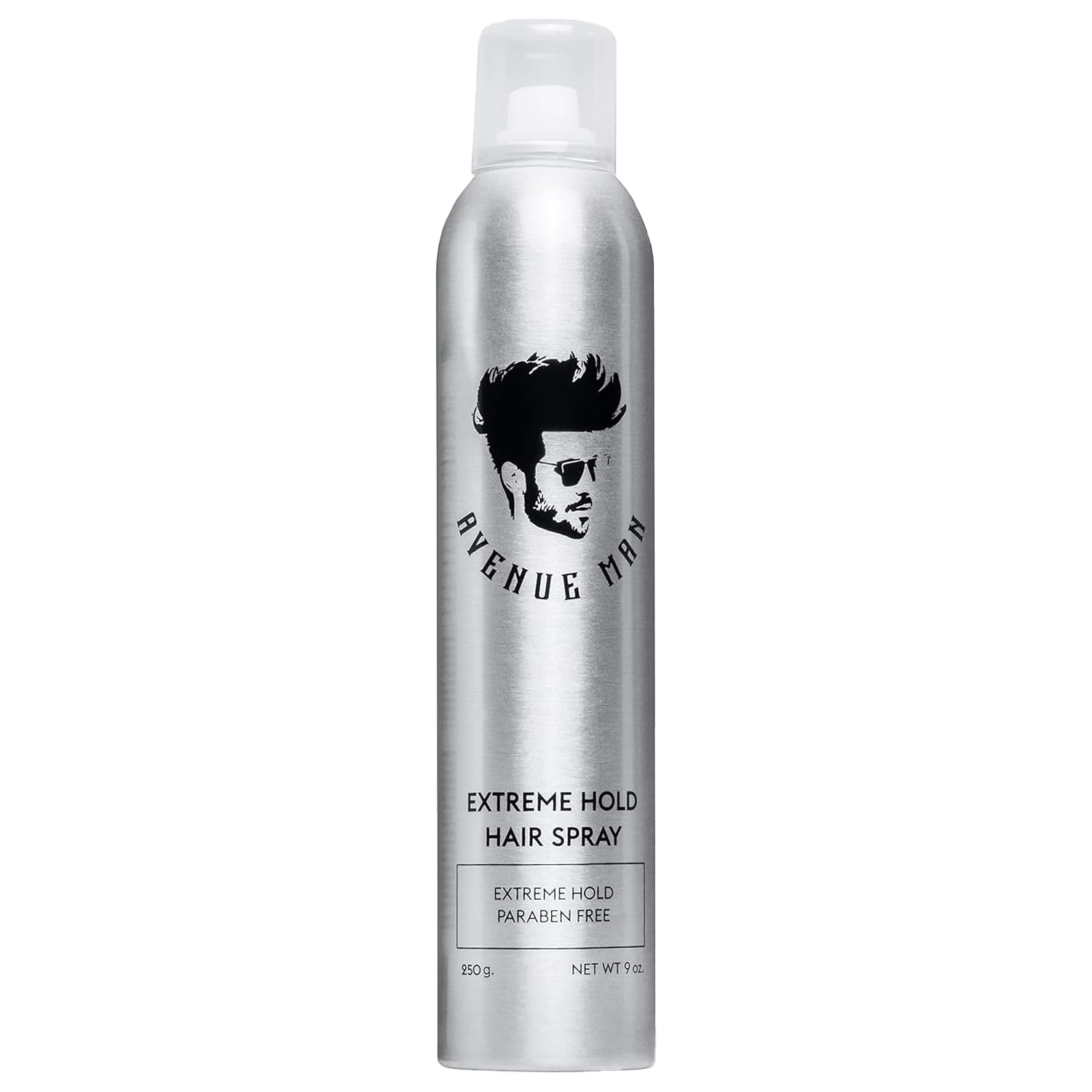 Avenue Man Extreme Hold hairspray bottle demonstrates strong all-day hold.