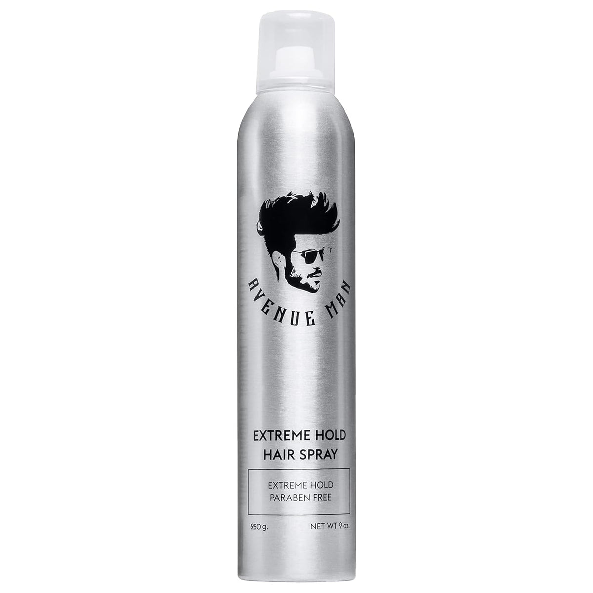 Avenue Man Extreme Hold hairspray bottle demonstrates strong all-day hold.