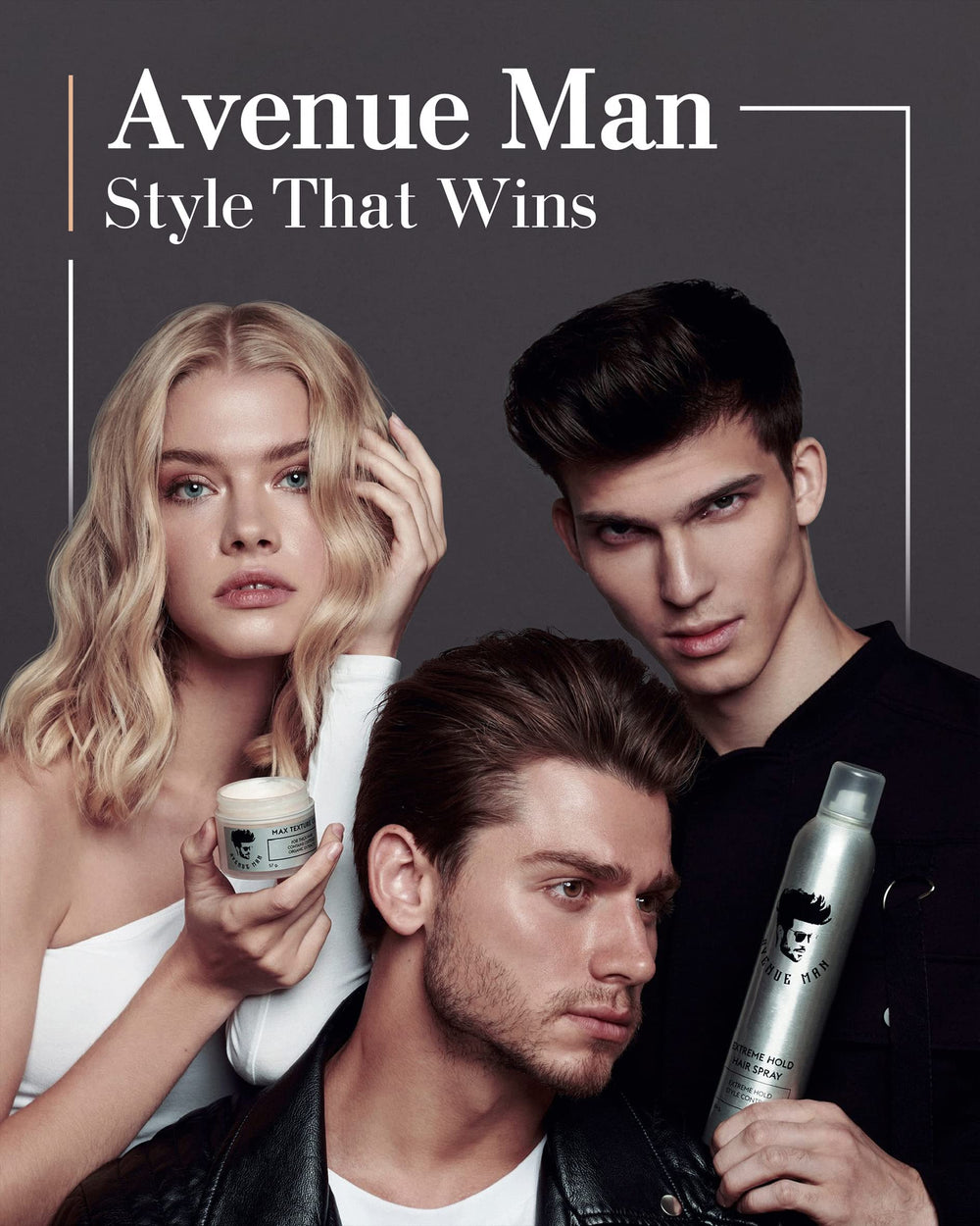 Avenue Man Extreme Hold hairspray mist shows fast drying, lightweight feel.