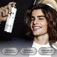 Humidity protection by Avenue Man thickening spray keeps hairstyle in weather