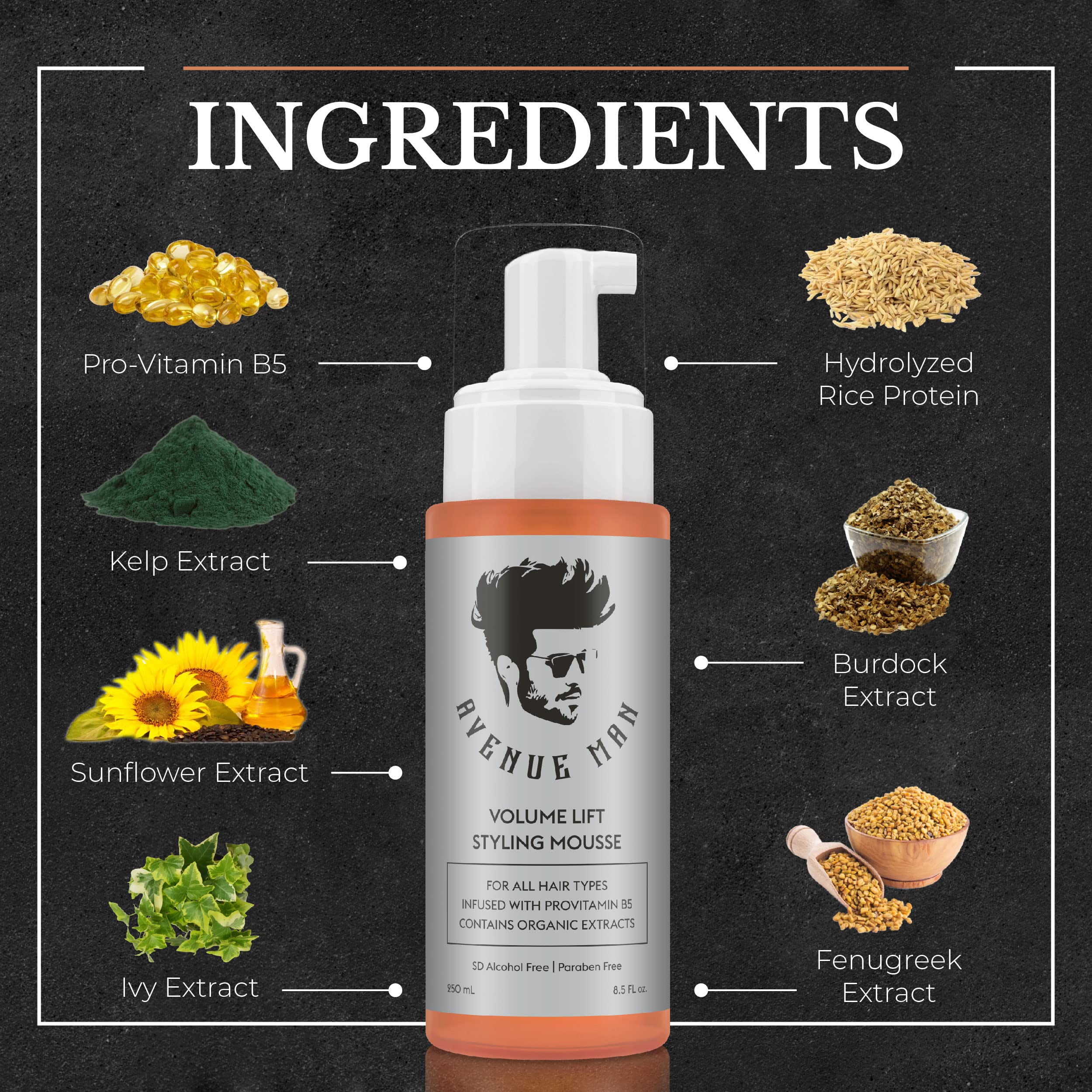 Peinado estructurado con Avenue Man Volume Lift Mousse que se mantiene.