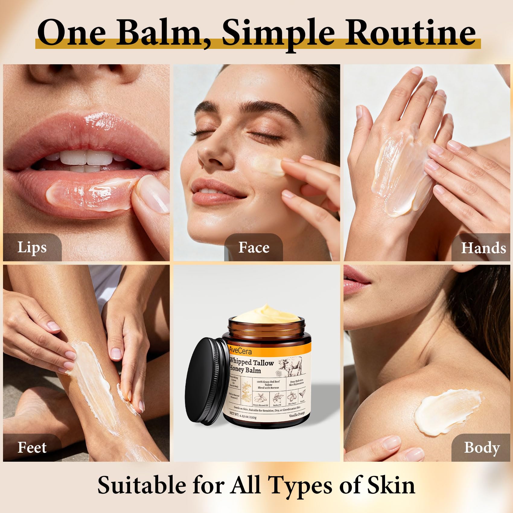 AveCera Tallow Balm soothing elbows, knees, and hands