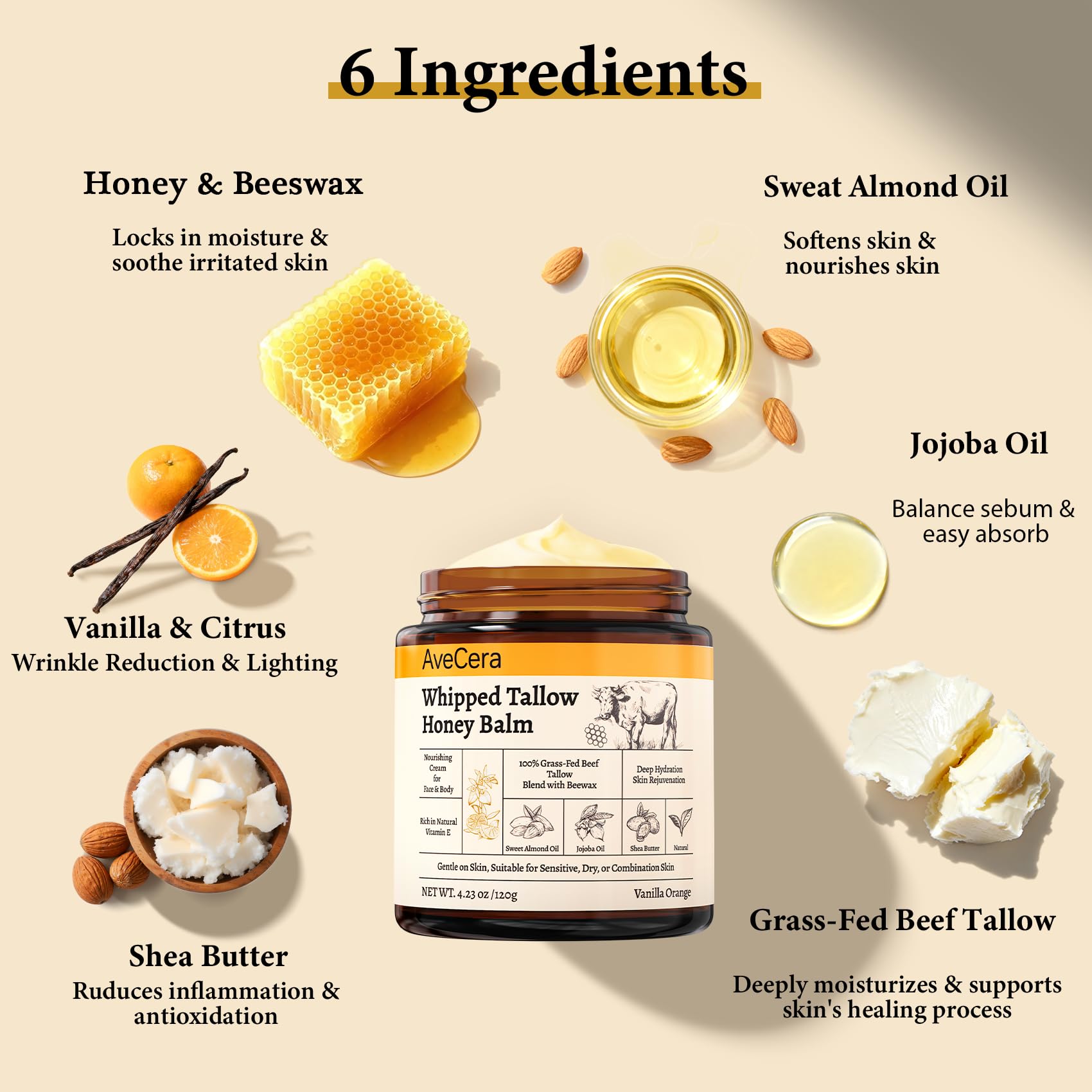 AveCera Tallow Balm texture being scooped—melts on contact for quick hydration