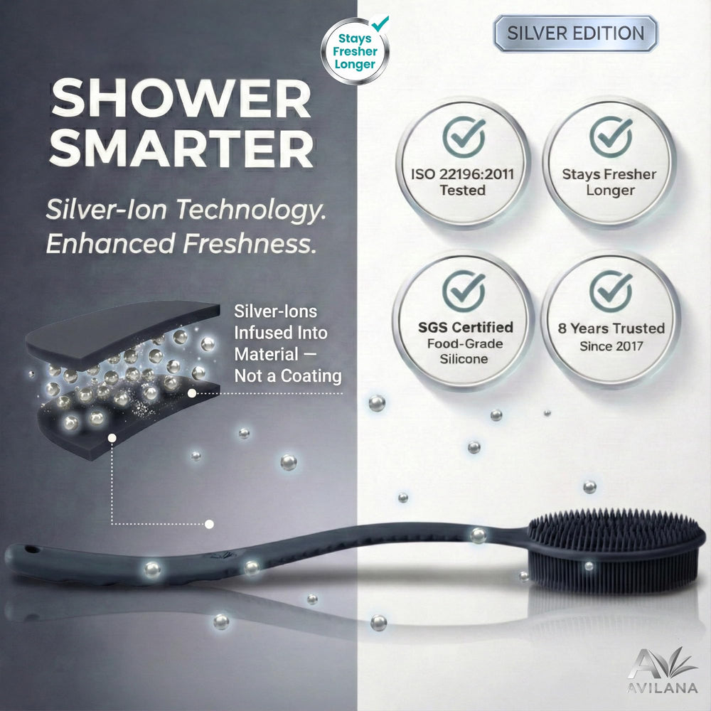Avilana extended-reach handle enables back cleansing without strain.