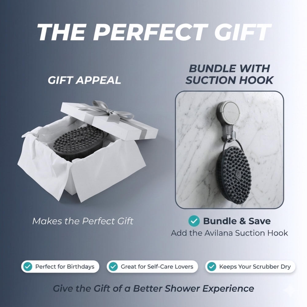 Avilana back scrubber hangs easily for quick storage.
