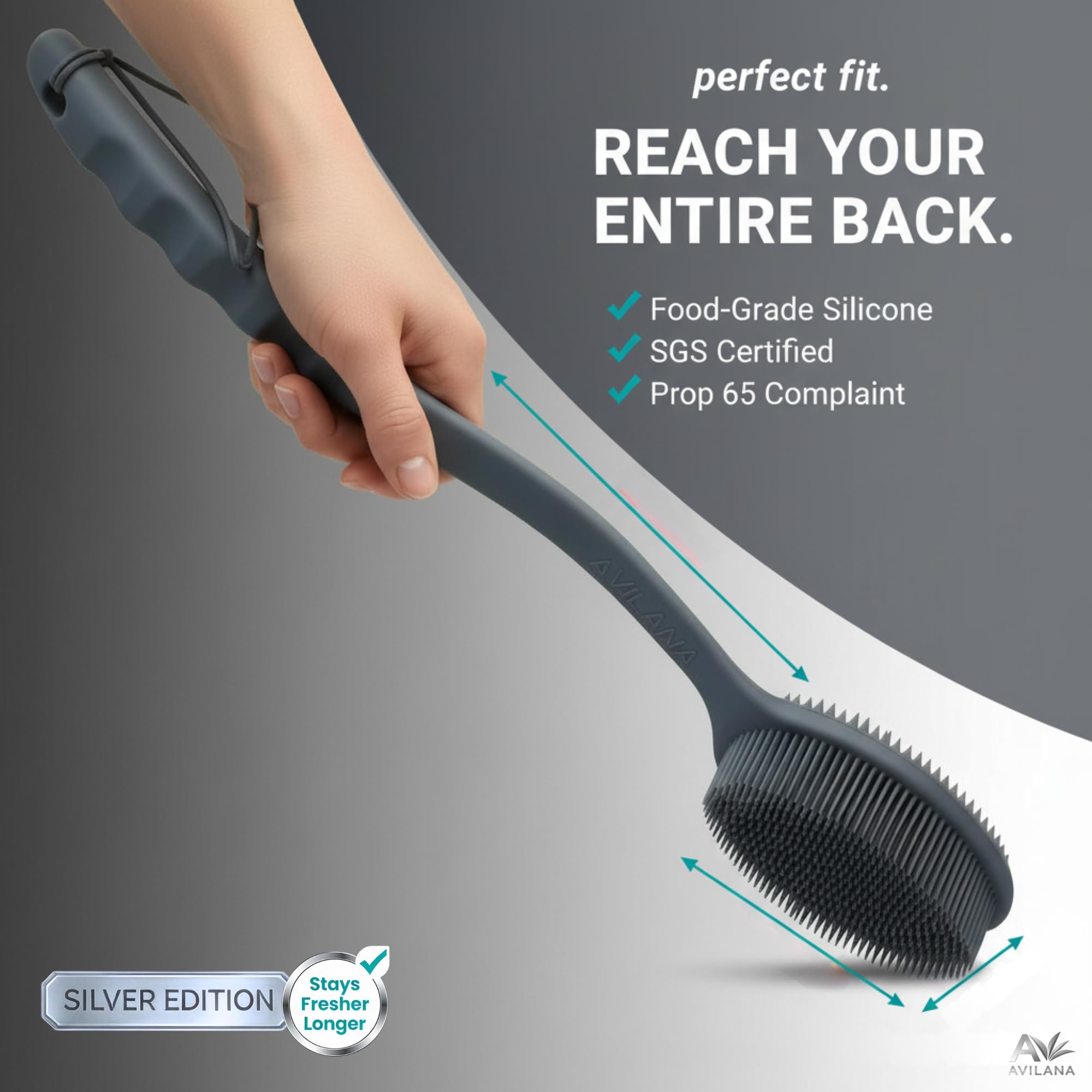 Avilana non-slip grip keeps the brush steady in showers.