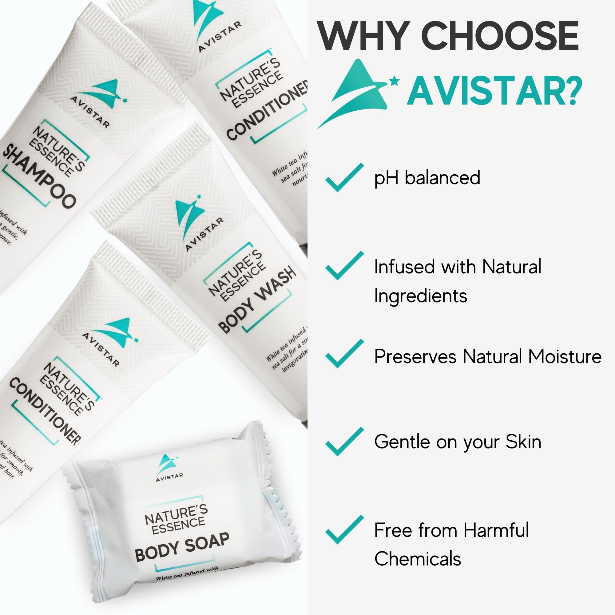 Avistar bulk toiletries packaging showcasing elegant bulk set for hosts