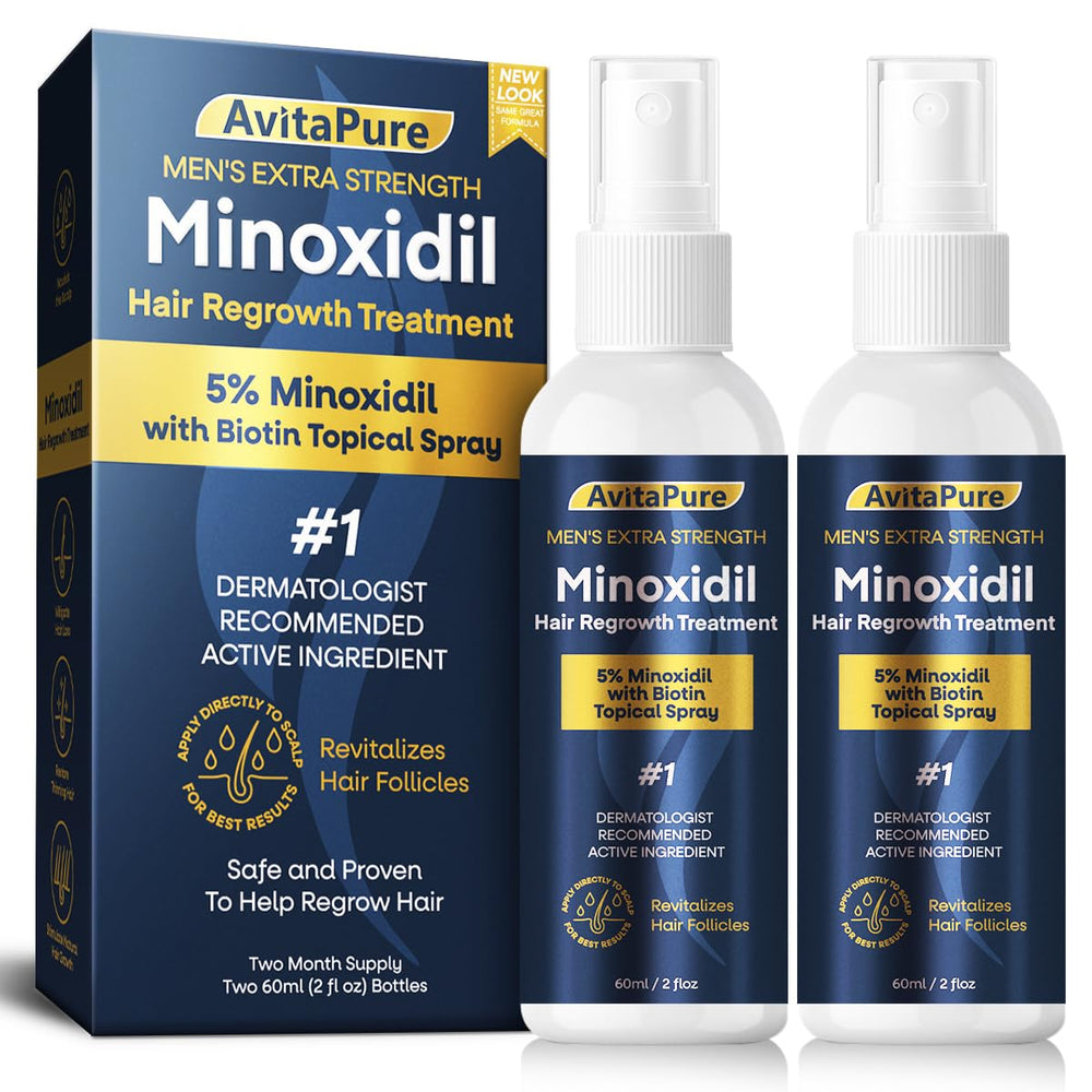 AVITAPURE 5% Minoxidil bottle for daily scalp application and routine use.