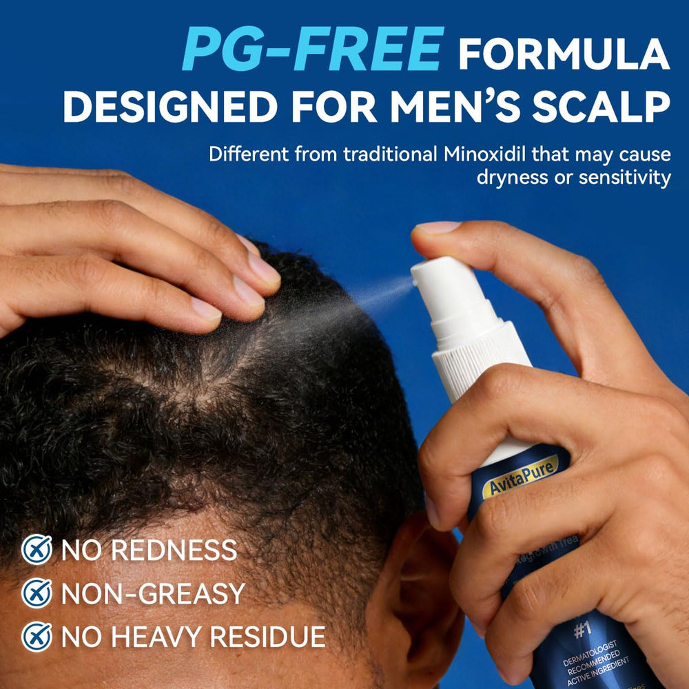 AVITAPURE fast-drying formula leaves no greasy residue on the scalp.