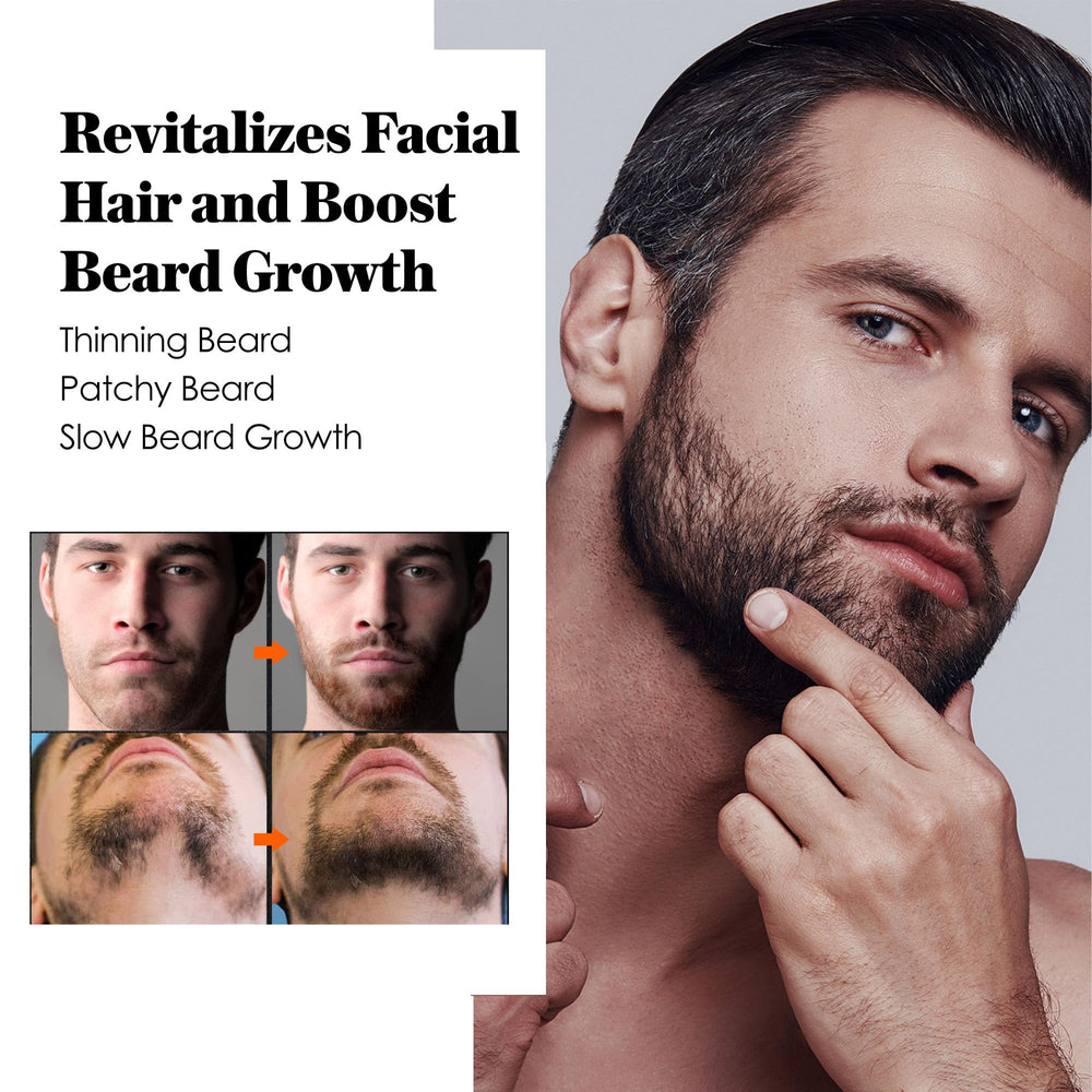 Hands applying AVITAPURE beard oil to facial hair for nourishment.