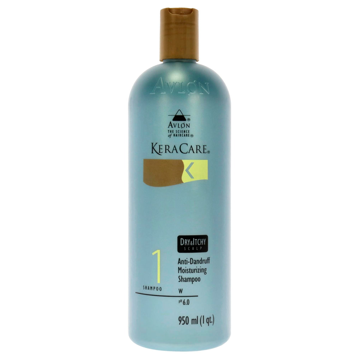 Avlon KeraCare dry scalp shampoo bottle pour shows moisturizing anti-dandruff action.