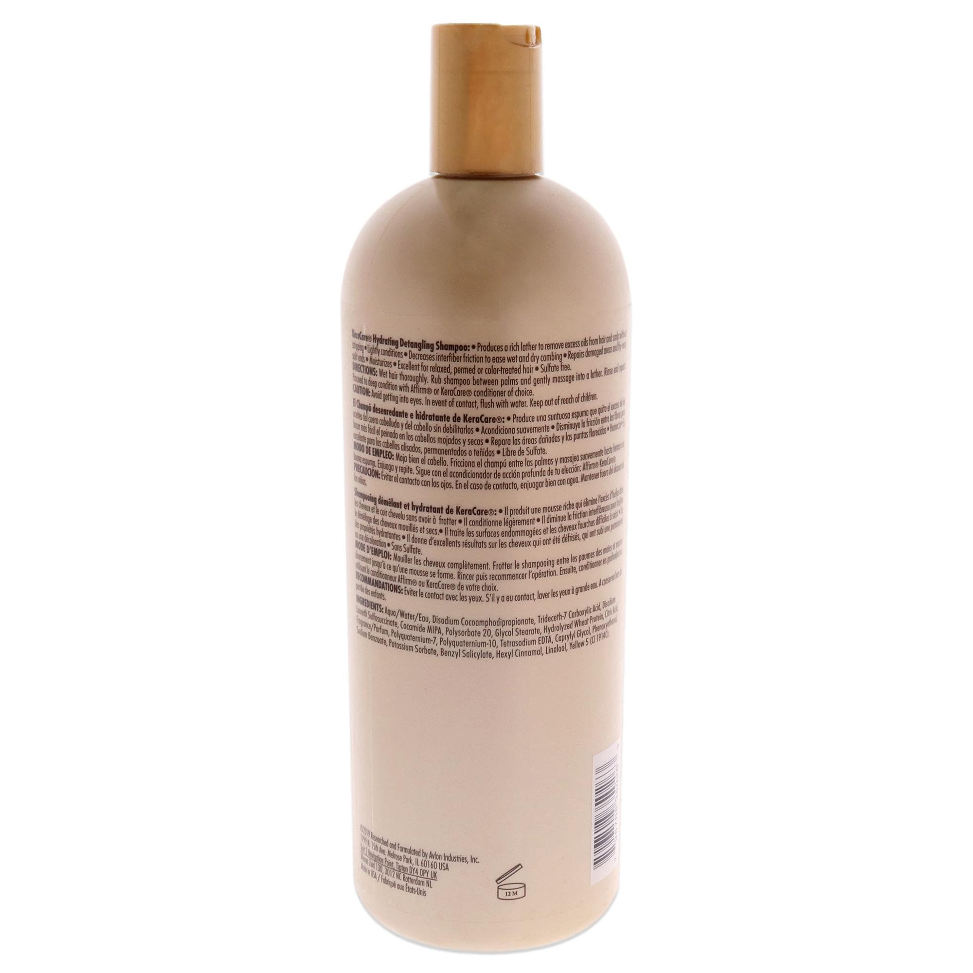 Avlon Keracare Hydrating Detangling Shampoo packaging highlights origin and specs for confident purchase.