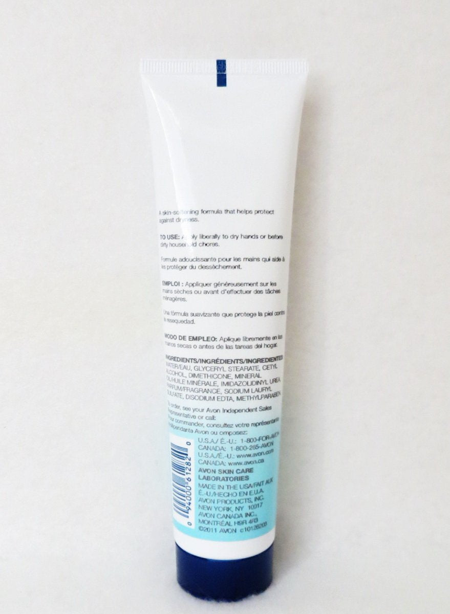 AVON Care Silicone Glove Hand Cream application on hands, quick-absorbing moisture.