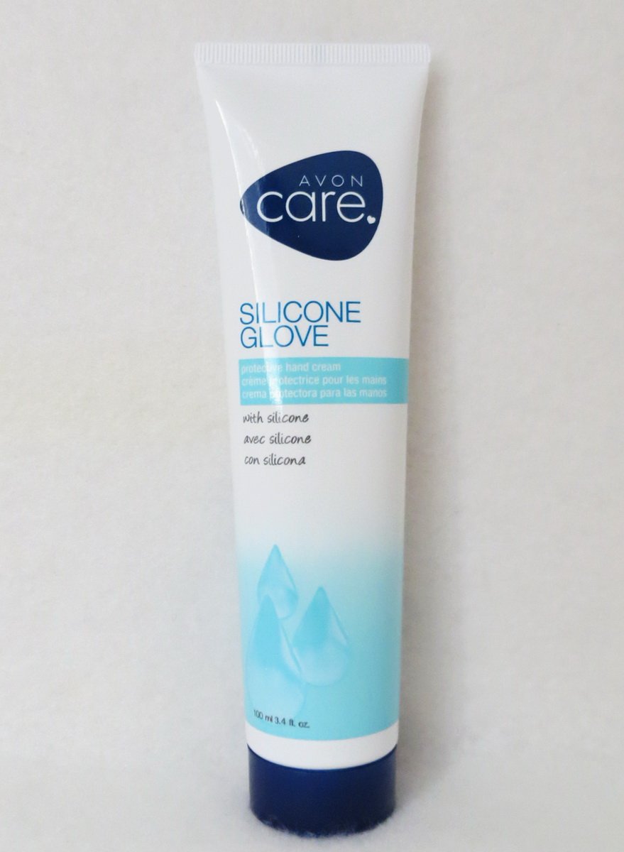 AVON Care Silicone Glove Hand Cream texture closeup, rich hydration for dry skin.