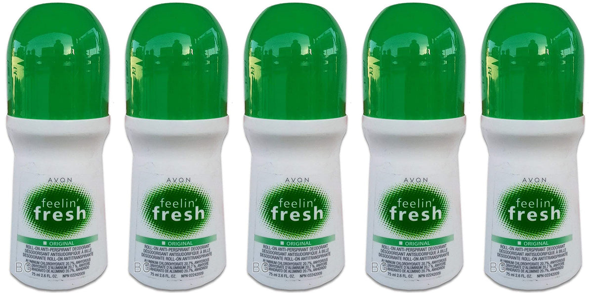 AVON Feelin Fresh deodorant stick 5-pack for all-day odor control.
