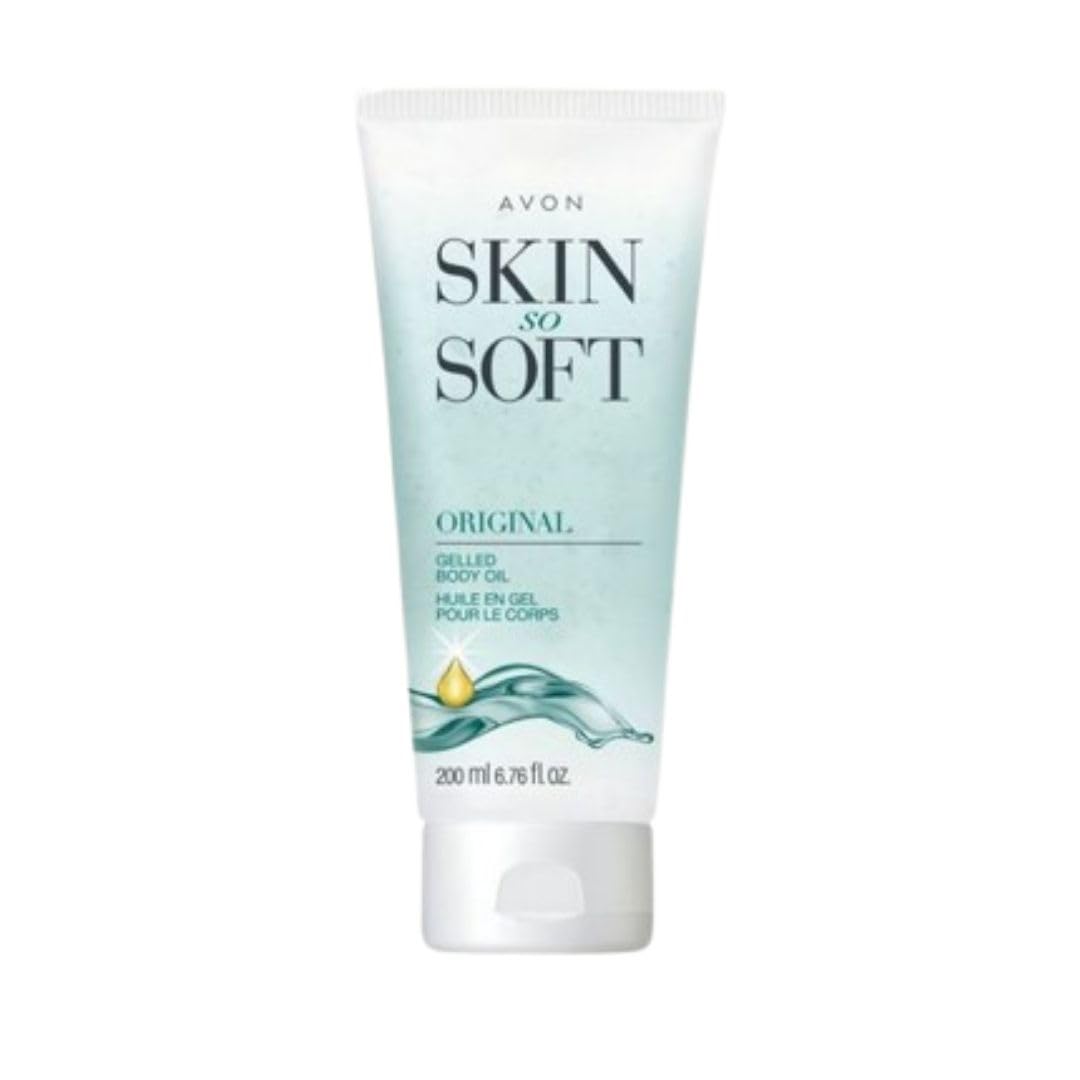 Avon Skin So Soft aceite gelificado con jojoba para hidratación profunda y tacto suave.