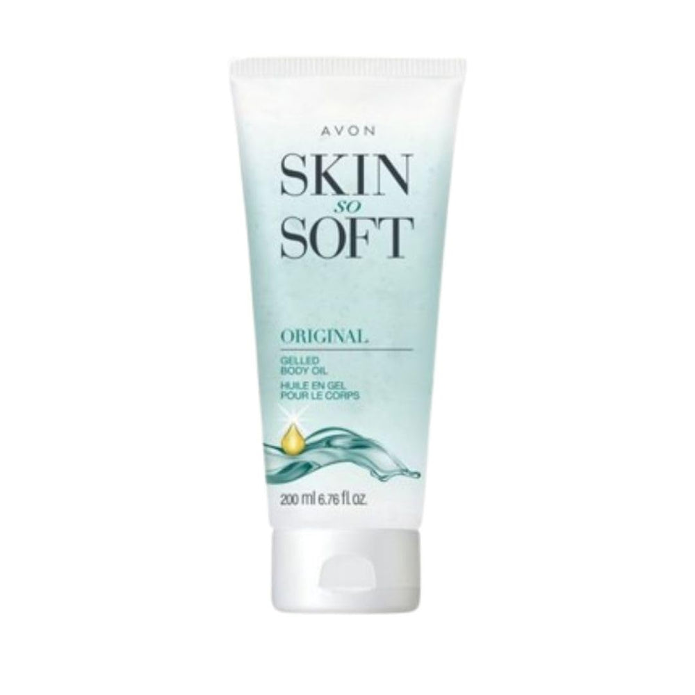 Avon Skin So Soft aceite gelificado con jojoba para hidratación profunda y tacto suave.