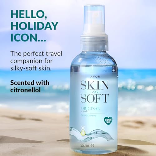 AVON SKIN SO SOFT, textura de aceite ligero para absorción rápida.