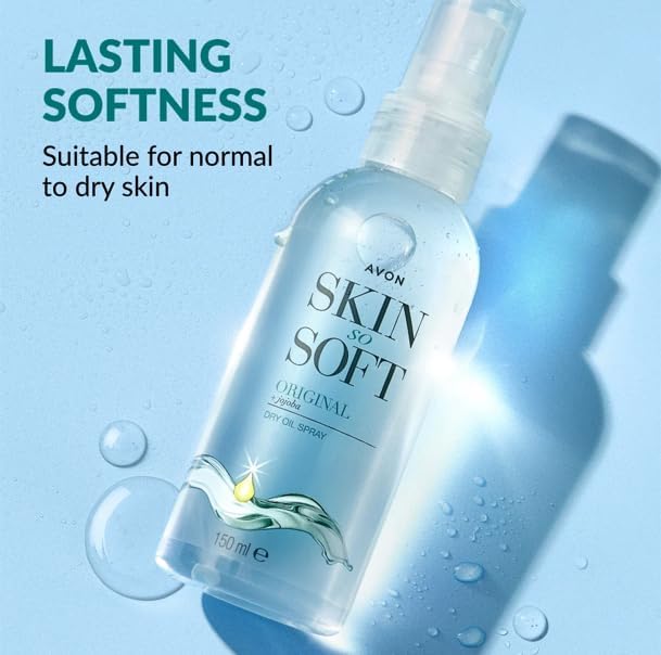 AVON Skin So Soft Original Dry Oil Spray packaging on shelf highlighting the duo.
