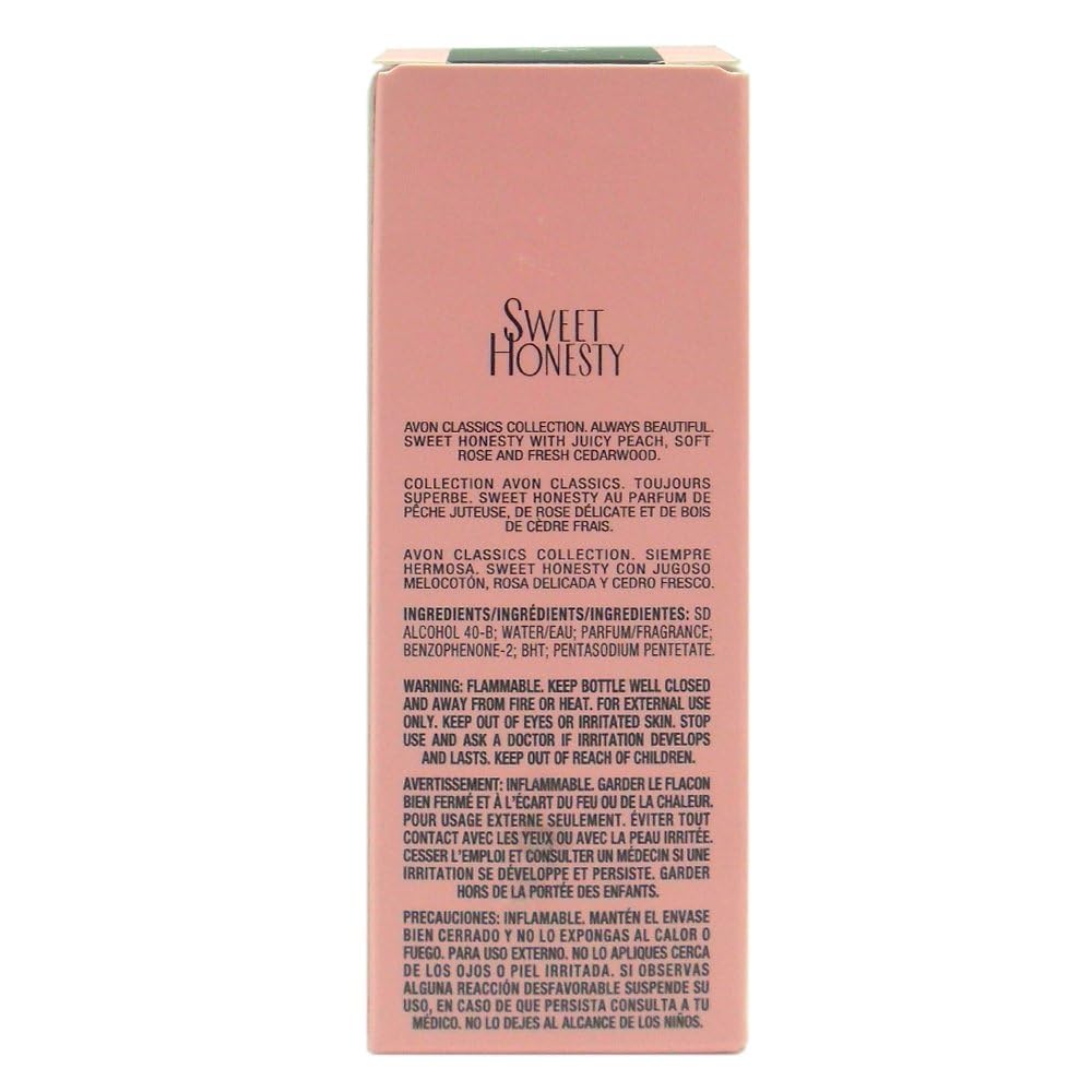AVON Sweet Honesty cedarwood and musk note close-up reveals a warm finish.