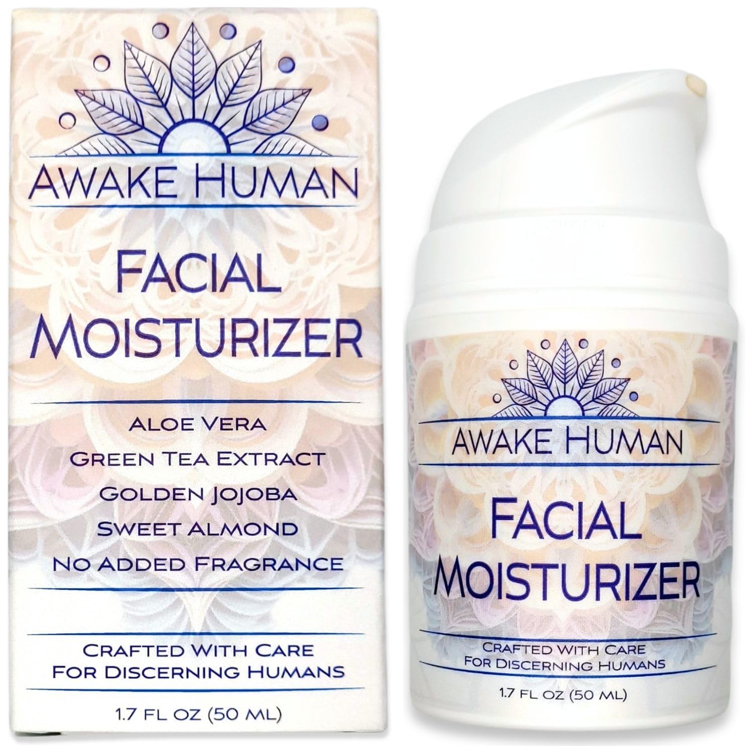 Awake Human crema facial nutritiva para piel seca, envasada para uso diario.